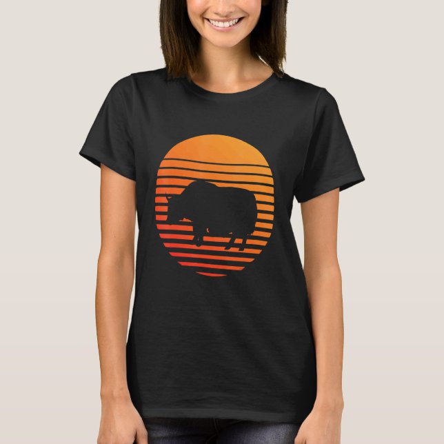 T-shirt Silhouette Ombre Yak Devant Un Soleil (Devant)