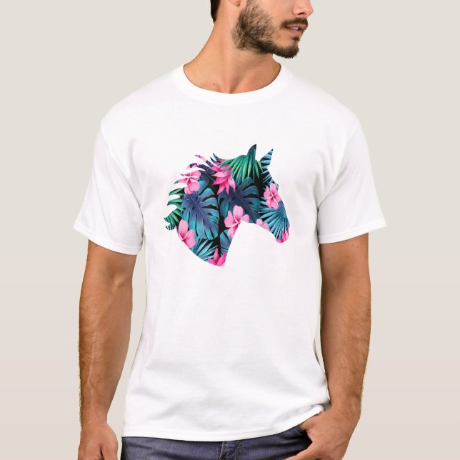 T-shirt Silhouette Pour Cheval Lover Hawaïen Floral T (Devant)