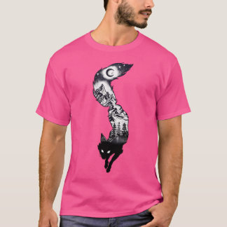 T-shirt Silhouette renard surréaliste avec Montagnes Tress