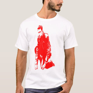 T-shirt silhouette rouge d'un homme ses mains au sol