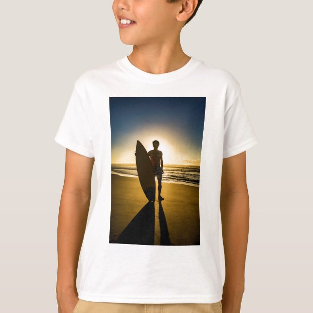 T-shirt Silhouette surfeuse au lever du soleil (Devant)