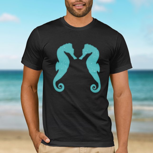 T-shirt Silhouettes de Seahorse Aqua blue Simple nautique (Créateur téléchargé)