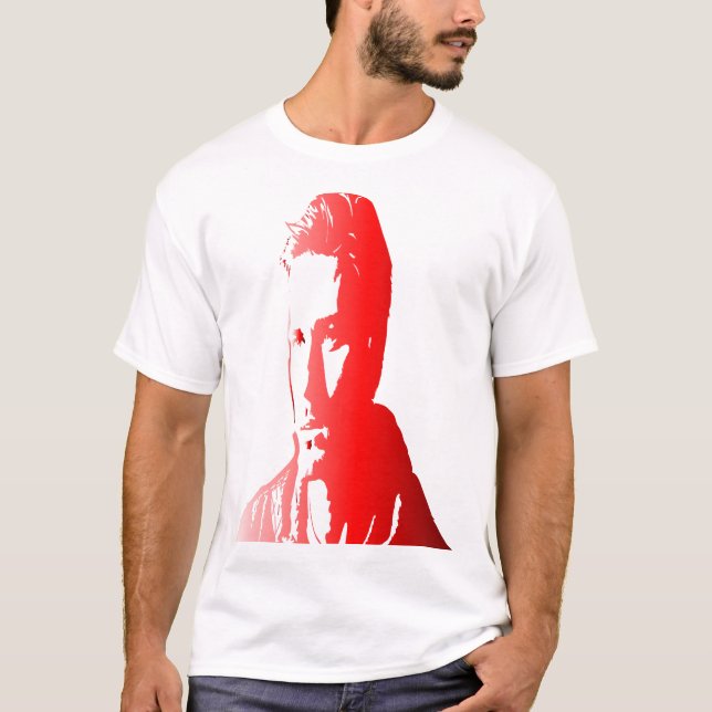 T-shirt silhuette rouge un homme aux cheveux courts et tex (Devant)