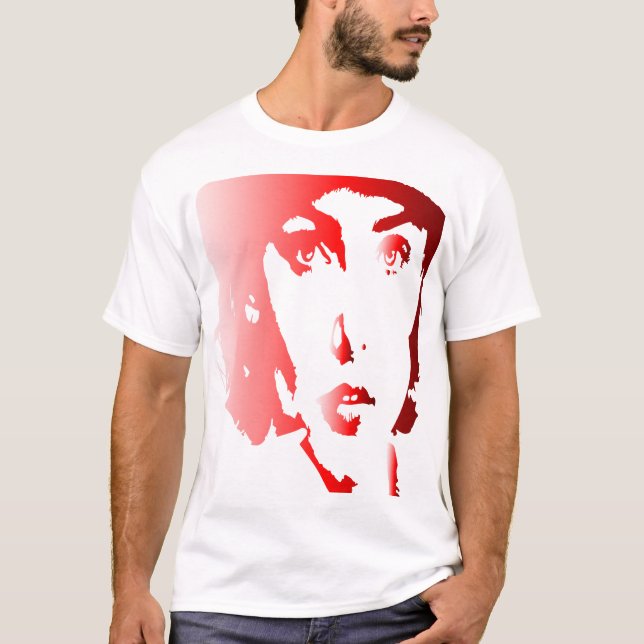 T-shirt Silhuette rouge, visage de femme avec casquette (Devant)
