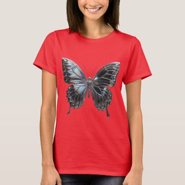 T-shirt Silver Butterfly with Open Wings Elegant (Devant)