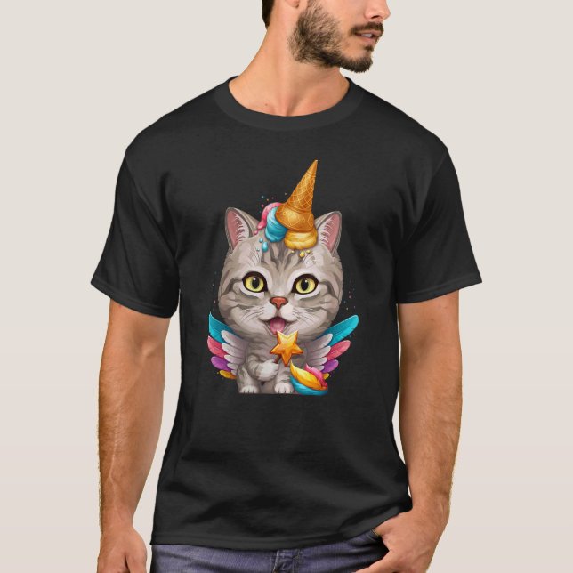 T-shirt Silver Tabby Cat Crème de glace Unicorne (Devant)