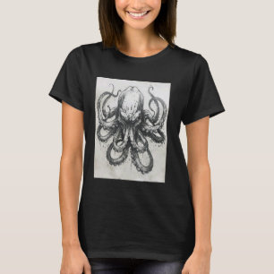 T-shirt Simple Attaque Artistique Kraken En Pleine Mer