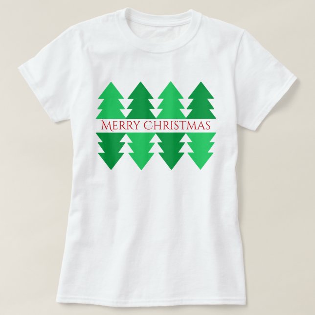 T-shirt Simple Joyeux Noël Green Tree Design Blanc (Design devant)