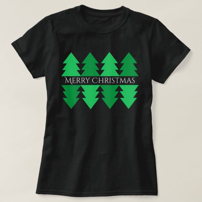 T-shirt Simple Joyeux Noël Green Tree Design noir (Design devant)