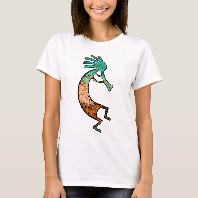 T-shirt Simple Kokopelli dessin en orange et bleu (Devant)