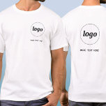 T-shirt Simple Logo and Text Business Crest and Back<br><div class="desc">Simple logo and custom text business crest and back printed t-shirt. Replace the logo and text on the front and back with your own to customize. Wear them yourself, give them to your staff, employees and co-workers, sell them to customers and clients or give them away as promotional merch to...</div>