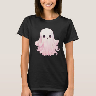 T-shirt Simple minimaliste Fantôme rose Halloween noir