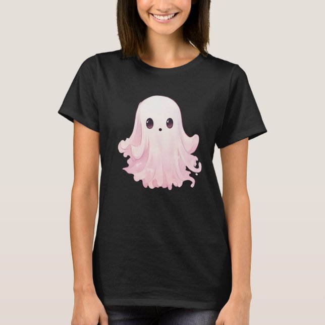 T-shirt Simple minimaliste Fantôme rose Halloween noir (Devant)