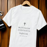 T-shirt Simple moderne Elegant Cross Baby Baptism<br><div class="desc">Le design se compose d'une simple typographie avec des polices sans serif et serif.</div>