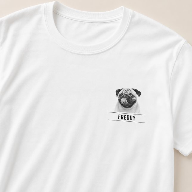 T-shirt Simple Moderne Photo de l'animal & Nom B & N (Créateur téléchargé)