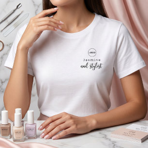 T-shirt Simple nom d'employé Logo Styliste d'ongles Blanc