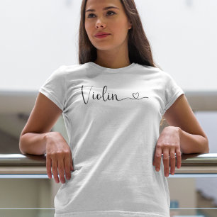 T-shirt Simple Script Violon Coeur Élégant