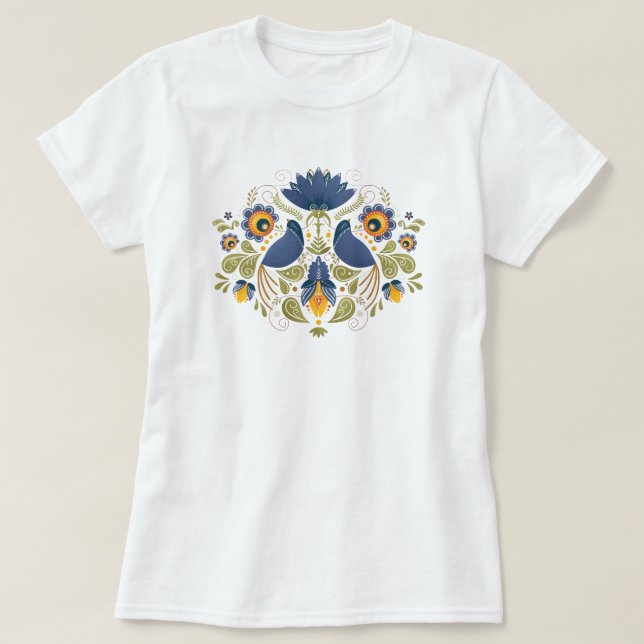T-shirt Simple slave Folk Bluebird Art (Design devant)