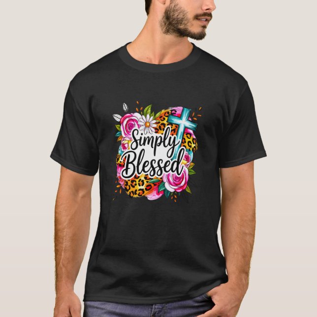 T-shirt Simplement Bénie Croix de Rose Léopard (Devant)