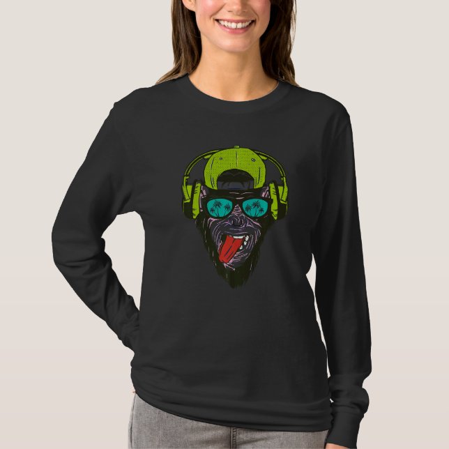 T-shirt Sing Dj Avec Casque Lunettes De Soleil Rave Techno (Devant)