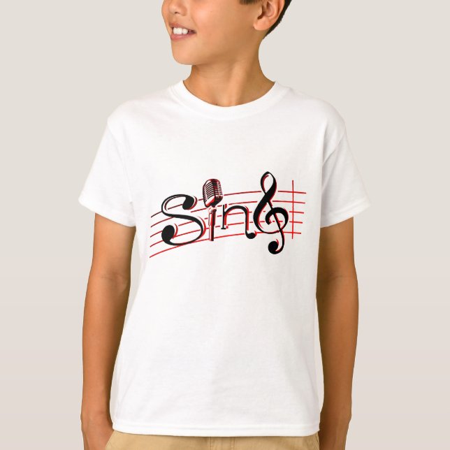 T-shirt Sing rétro kids white red black logo tee (Devant)