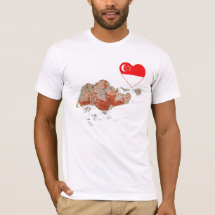 T-shirt Singapore Flag Heart and Map