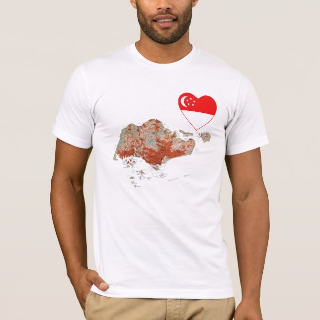 T-shirt Singapore Flag Heart and Map (Devant)