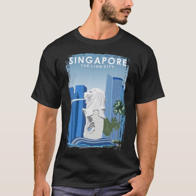 T-shirt Singapour Lion City Travel Poster Art Imprimer (Devant)