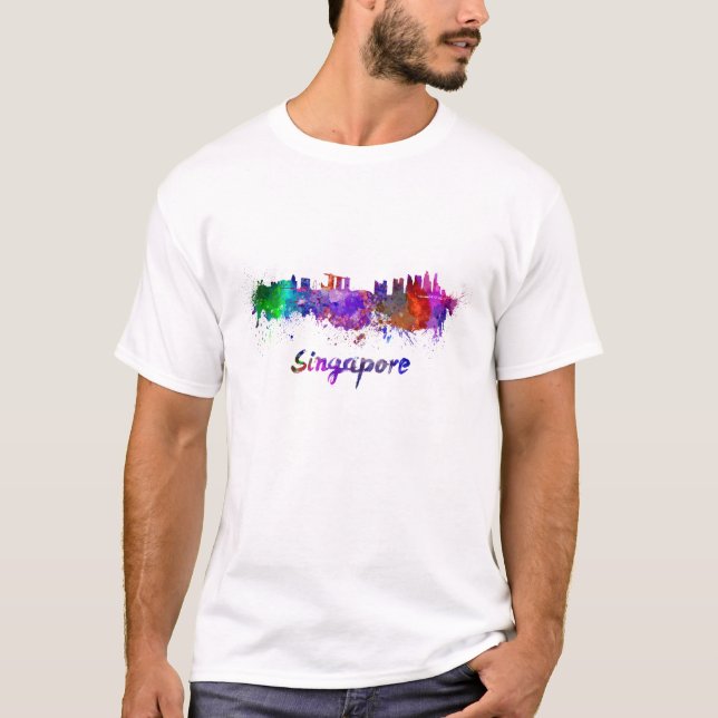 T-shirt Singapour skyline in watercolor (Devant)