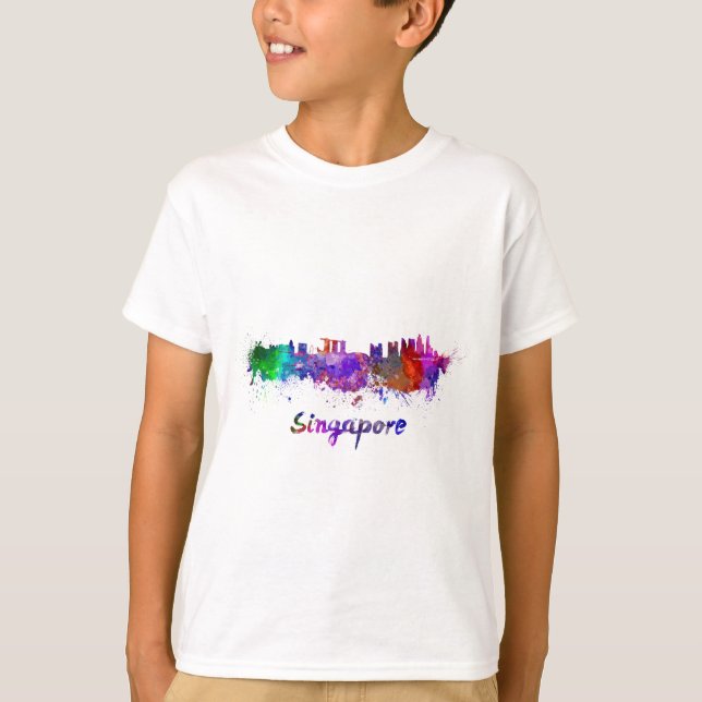 T-shirt Singapour skyline in watercolor (Devant)