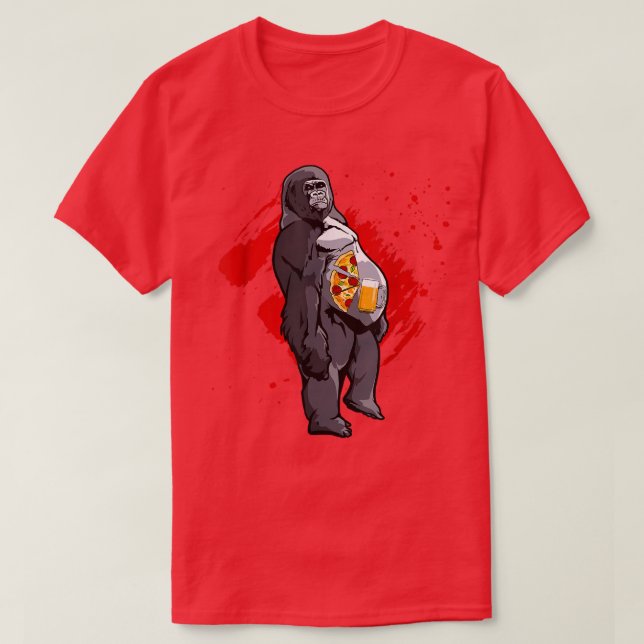 T-shirt Singe à la pizza à la bière  (Design devant)