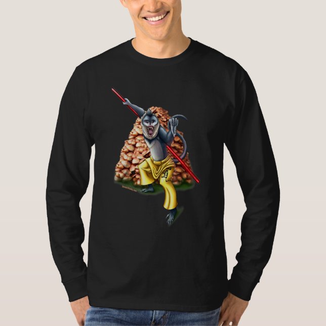 T-shirt Singe à nez camus du Yunnan protégeant ses champig (Devant)