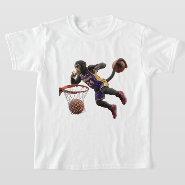 T-shirt Singe Athlète Drôle Queue Slam Dunk Basket-ball (Poser)