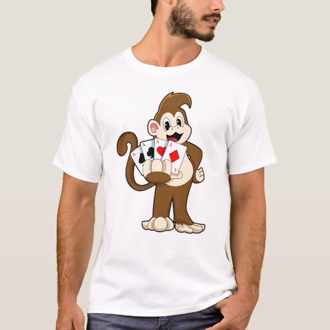 T-shirt Singe au Poker avec cartes de Poker (Devant)