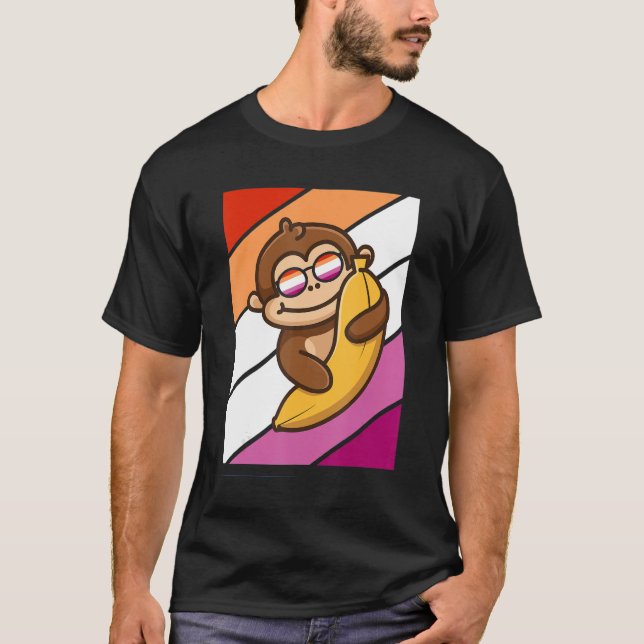 T-shirt Singe Avec Banana Pride Drapeau Lesbien Lgbtq Fièr (Devant)