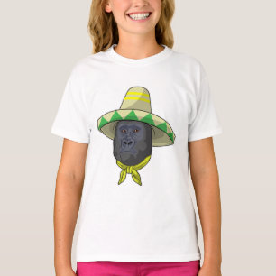 T-shirt Singe avec casquette de paille