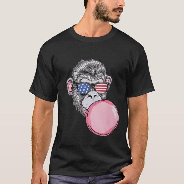T-shirt Singe avec lunettes de soleil drapeau américain Ca (Devant)