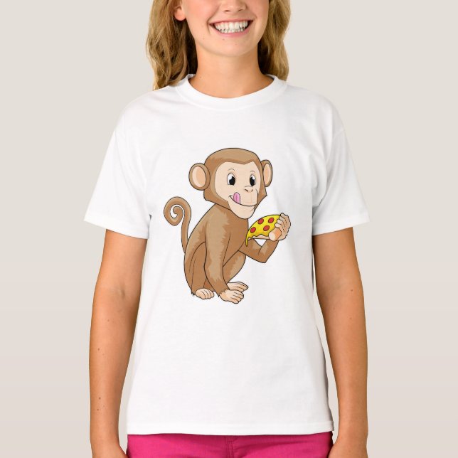 T-shirt Singe avec morceau de pizza (Devant)