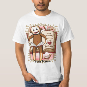 T-Shirt Singe Chaussette en Train de Lire 