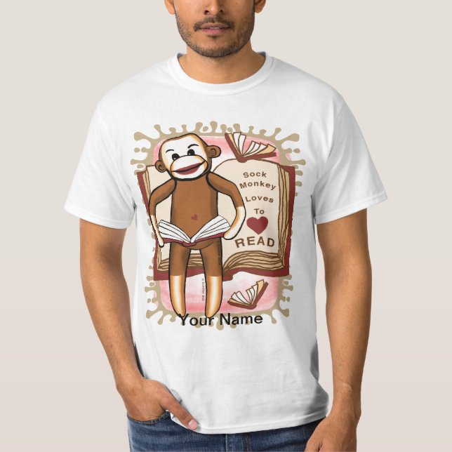 T-Shirt Singe Chaussette en Train de Lire  (Devant)