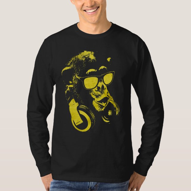 T-shirt Singe Chimpanzé Avec Lunettes De Soleil Et Écouteu (Devant)