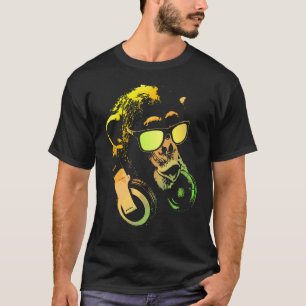 T-shirt Singe Chimpanzé Avec Lunettes De Soleil Et Écouteu
