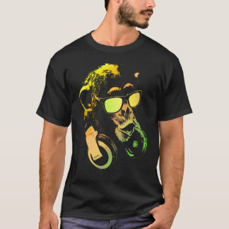 T-shirt Singe Chimpanzé Avec Lunettes De Soleil Et Écouteu