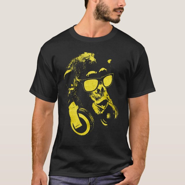 T-shirt Singe Chimpanzé Avec Lunettes De Soleil Et Écouteu (Devant)
