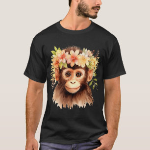 T-shirt Singe Chimpanzé Jungle Animal Boho Floral Ape 23