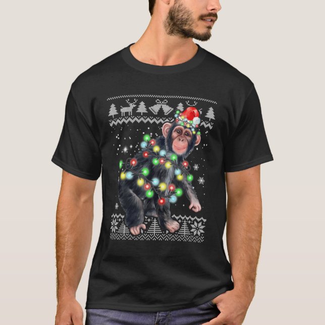 T-shirt Singe Chimpanzé Laid Pajama Noël Jeu de Noël Xmas  (Devant)