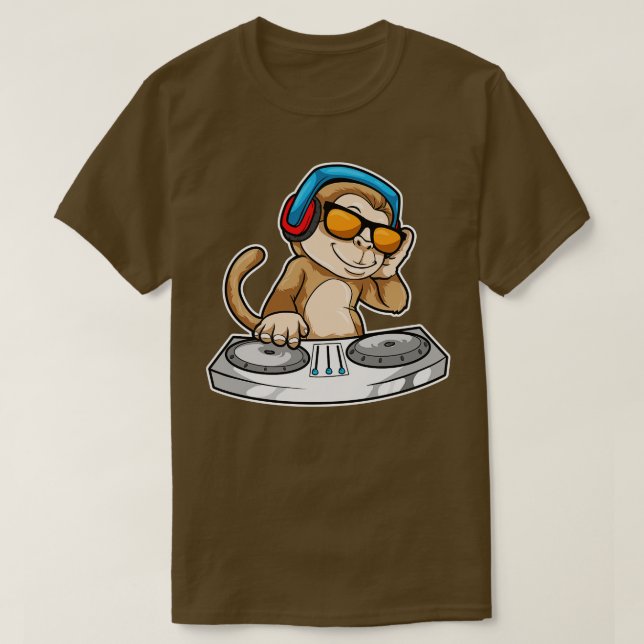 T-shirt Singe comme DJ avec casque Mixage bureau (Design devant)
