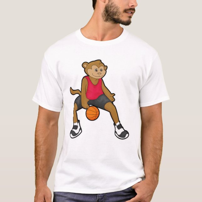 T-shirt Singe comme joueur de basket-ball avec basket-ball (Devant)