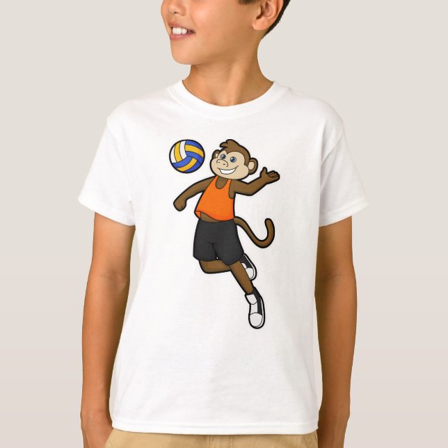 T-shirt Singe comme joueur de volleyball avec volleyball (Devant)