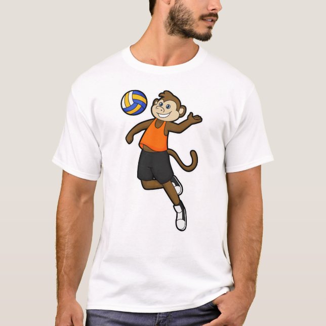 T-shirt Singe comme joueur de volleyball avec volleyball (Devant)